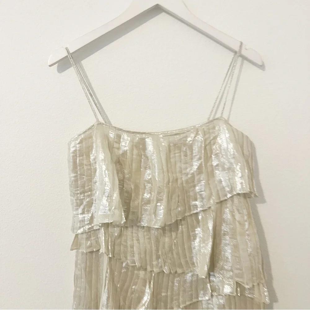 Loeffler Randall Silk Metallic Tiered Dress Cocktail Size 4